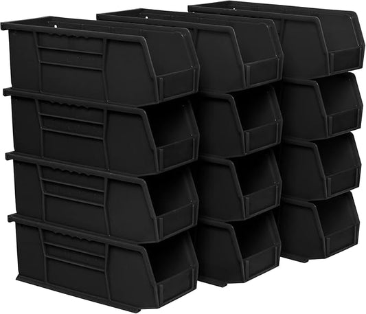 Akro-Mils 30224 AkroBins Plastic Storage Bins, Space-Saving Stackable Bins for Garage, Pantry, Craft Organization, 11" L x 4" W x 4" H, Black, 12-Pack