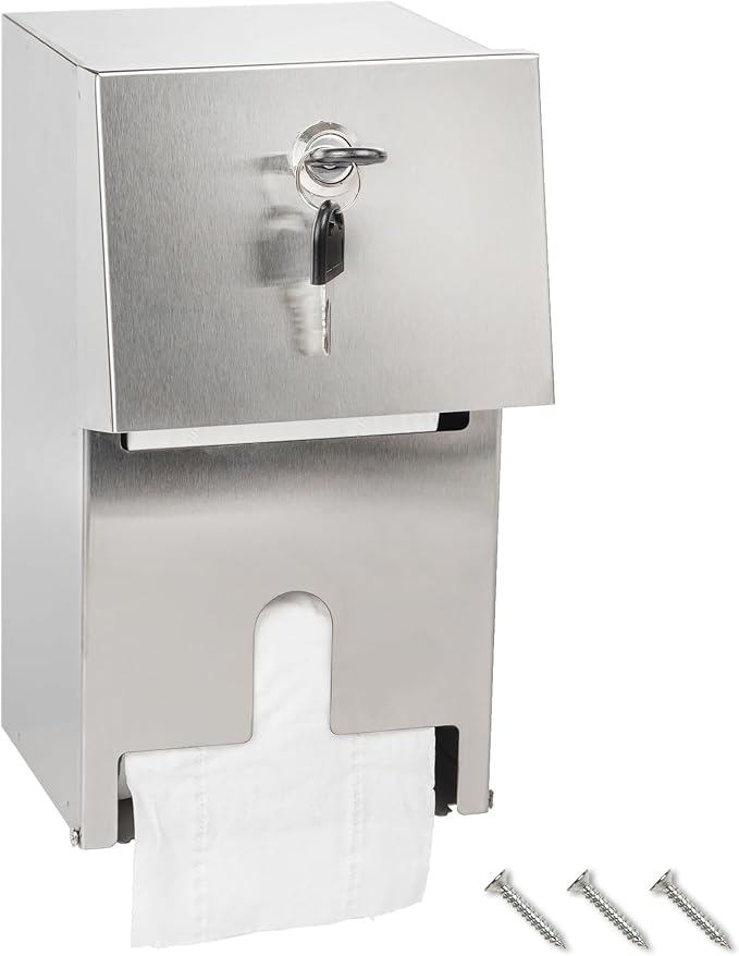 Commercial Toilet Paper Tissue Dispenser Dual Rolls Toilet Paper Holder with Lock,Heavy Duty Stainless Steel Touchless Automatic Paper Towel Dispenser with Shelf Wall Mount for Bathroom/Restroom