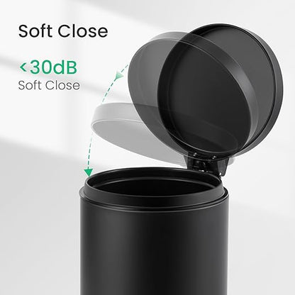 Cesun 1.2 Gallons Small Black Trash Can, Bathroom Garbage Can with Lid and Foot Pedal, Mini Round Wastebasket for Bathroom, Bedroom, Office, 4.5 Liters / 1.2 Gallons, Matte Black