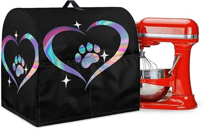 Dog Paw Heart Print Mixer Cover Stand Mixer Dust Proof Covers with Handle and Front Pockets Kitchen Aid Mixer Cover for 4.5-5 Qt Mixer,Kitchen Coffee Maker Toaster Machine Dust Cover