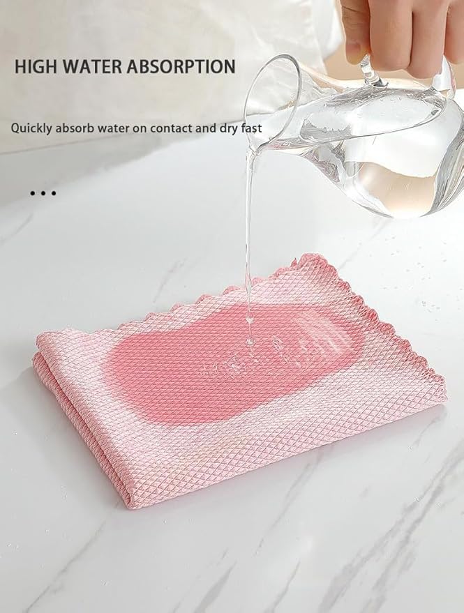 Streak Free Fish Scale Microfiber Cleaning Cloth Window,Car,Mirror,Screen,Windshield, Lint-Free Dish Glass Drying Polishing Kitchen Towels, 8 pcs Mixed Colors (Pink, Blue, Grey), 11.8'' x 15.7''