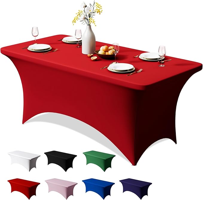Trlyc 1 Pack 8FT Spandex Table Cloth - 96 x 30 Inch Rectangular Stretch Tablecloth, Wrinkle Resistant Scretch Table Cover for Wedding, Party, Banquet, Picnic, Outdoor Decoration (1Pcs,Red)