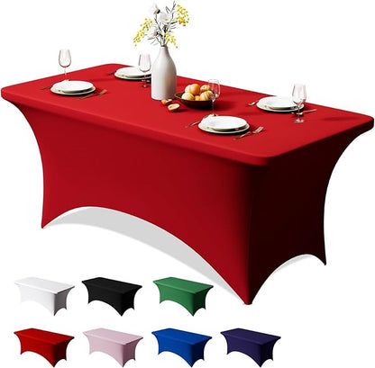 Trlyc 1 Pack 8FT Spandex Table Cloth - 96 x 30 Inch Rectangular Stretch Tablecloth, Wrinkle Resistant Scretch Table Cover for Wedding, Party, Banquet, Picnic, Outdoor Decoration (1Pcs,Red)