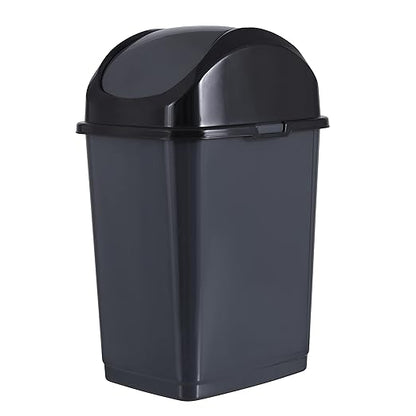 Superio Small 2.5 Gallon Plastic Trash Can with Swing Top Lid, Compact, Slim Waste Bin for Under Desk, Office, Bedroom, Bathroom, Dorm Room, 10 Qt. Portable Garbage Can (Dark Gray, 2