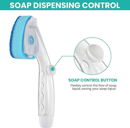 Non Scratch Dishwand Refill with Handle, 6 Heavy Duty Dish Wand Refills, Replacement Sponge Heads Set, Soap Control Dispenser Scrubbers, Dishwashing Scrub Dispensing Brush, Dishwasher Cleaning Tool