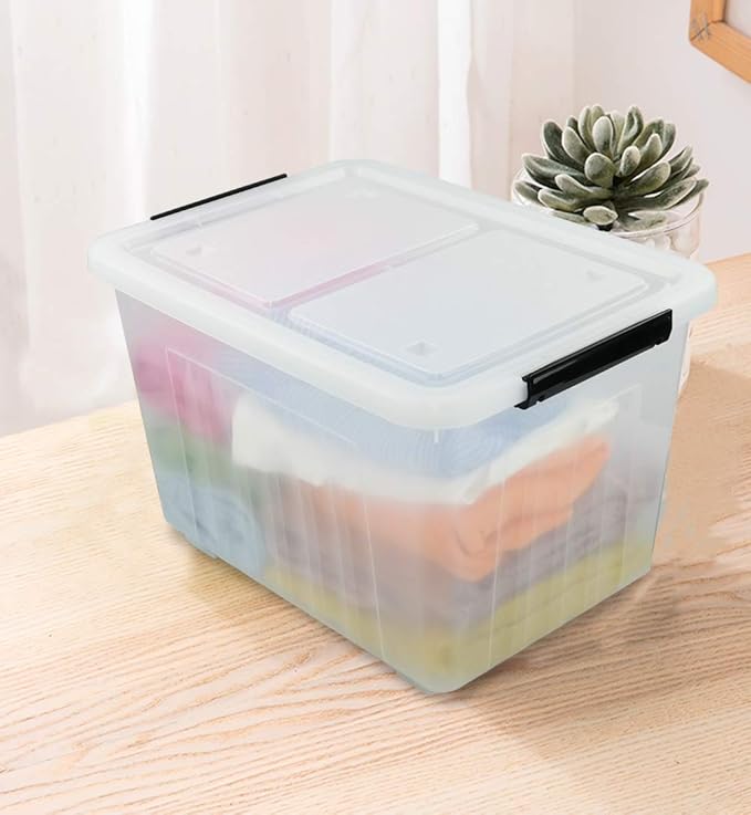 Asking 4-Pack Clear Large 50 L Plastic Storage Boxes, Plastic Storage Bins with Wheels