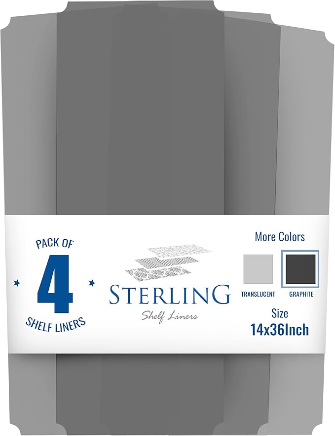 Sterling Shelf Liners for Wire Shelf System: Set of 4 in Graphite: 14 x 36 inch: Plastic Wire Shelving Mats