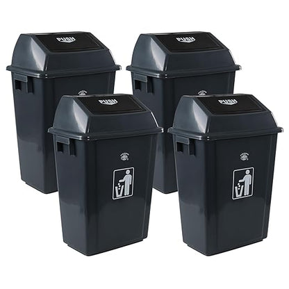 13 Gallon Plastic Swing Lid Trash Can, Outdoor Garbage Can, Grey, 4 Pack