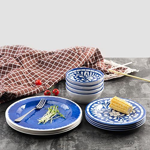 Melamine Dinnerware Set,12pcs Plates and Bowls Set - Blue