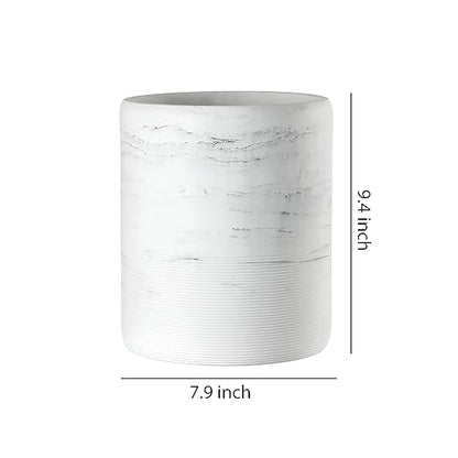 Bathroom Trash Can - Decorative Wastebasket Finished in Resin, Beautiful Marble Look, Modern Round Waste Basket for Bathroom, Powder Room Or Living (Marble Style), white