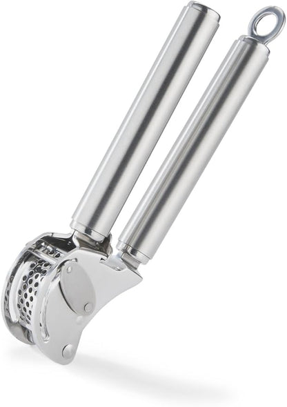 Rösle 12895 Stainless Steel Garlic & Ginger Press with Scraper for Effortless Mincing with Easy Cleanup, 13-inch