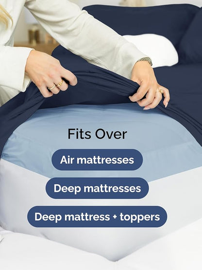 Extra Deep Pocket Twin XL Sheets - 3 Piece Breathable & Cooling Bed Sheets - Hotel Luxury Bed Sheet Set - Soft, Wrinkle Free & Comfy - Easily Fits Extra Deep Mattresses - Deep Pocket Navy Blue Sheets