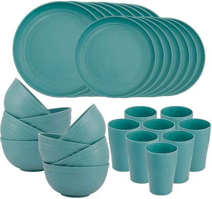 32 Pcs Teal Wheat Straw Dinnerware Set