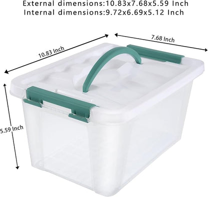 6 Quart Plastic Stackable Storage Latch Bins,Clear Latching Box with Handle and Lid,Pack of 6 (Green Handle)