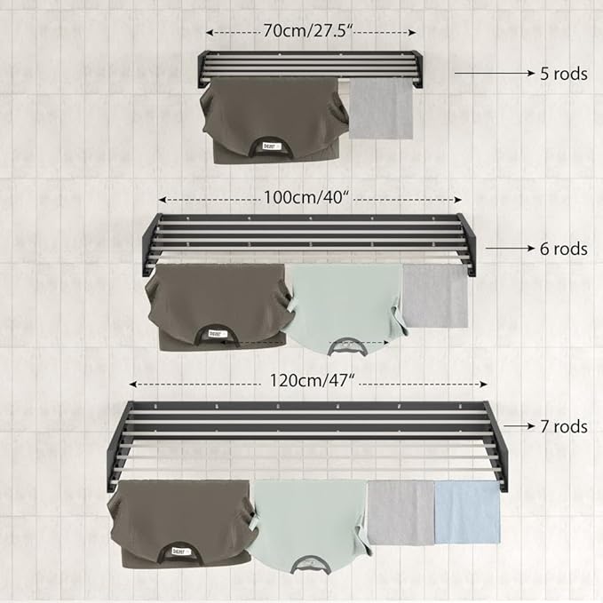 Step Up Laundry Drying Rack (Extra Large: 47 Inches, 12 Lbs), Wall Mounted, Retractable Clothes Drying Rack, 70lbs Capacity, 27 Linear Ft, with Wall Template and Long Drill Bit (47" White)