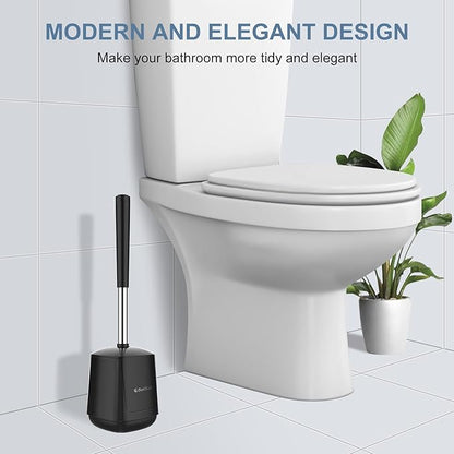 SetSail Toilet Brush and Holder, Self Closing Lid Toilet Bowl Brushes Holder and Extra Long Handle Ventilated Toilet Brush Set for Bathroom Cleaning, Nylon Bristles, Black