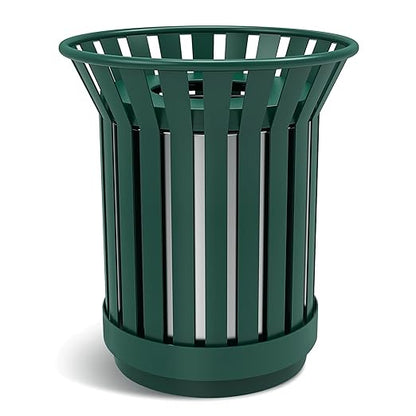 27.6IN Round Large Outdoor Trash Can, Heavy Duty Metal Slatted Garbage Can Outdoor, All Weather Resistant Commercial Garbage Cans, Waste Receptacle in Park, School, Beach, Patio, Green