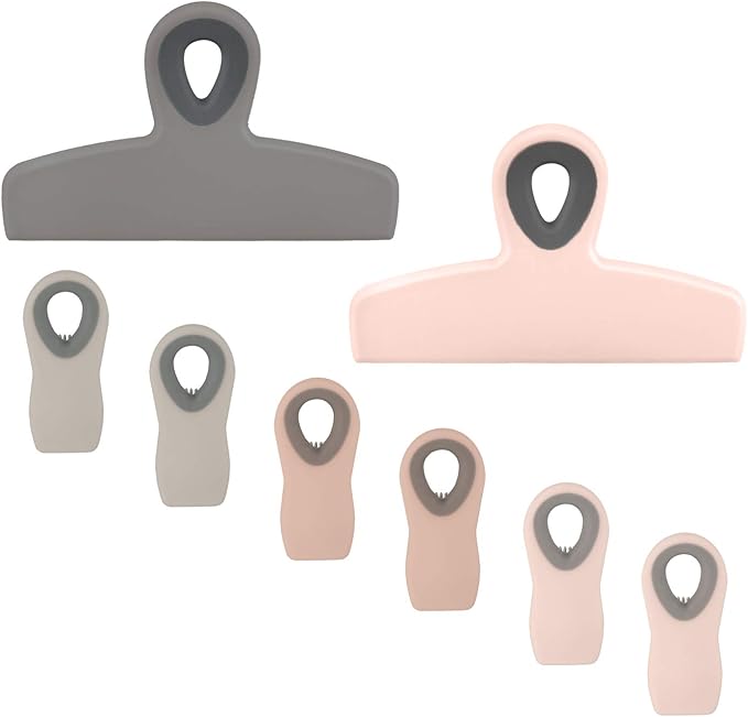 COOK WITH COLOR Bag Clips - Heavy Duty Chip Clip and Refrigerator Magnet Clips for Food Storage with Air Tight Seal Grip, Pink and Grey, Pack of 8