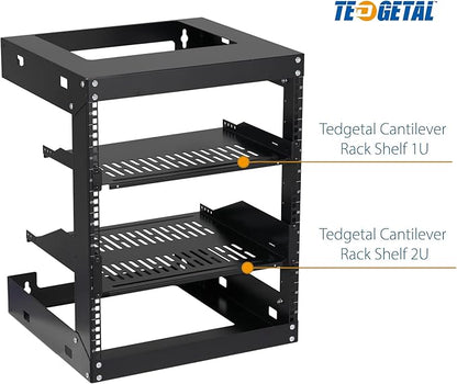 12U Wall Mount Rack Open Frame 19 Inch Server Equipment 2 Post Network Cabinet 18 inches Depth Black by Tedgetal