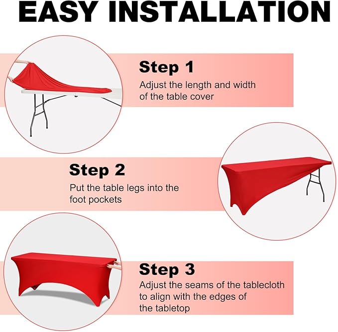 Trlyc 1 Pack 8FT Spandex Table Cloth - 96 x 30 Inch Rectangular Stretch Tablecloth, Wrinkle Resistant Scretch Table Cover for Wedding, Party, Banquet, Picnic, Outdoor Decoration (1Pcs,Red)