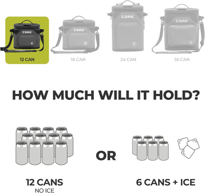 CORE Magnetic Leak Proof Soft Cooler with Waterproof Zipper | Insulated Bag Portable Ice Chest Box | Best Soft Cooler for Food & Beverages for Tailgating, Car Camping, Travel, and Family Beach Picnics