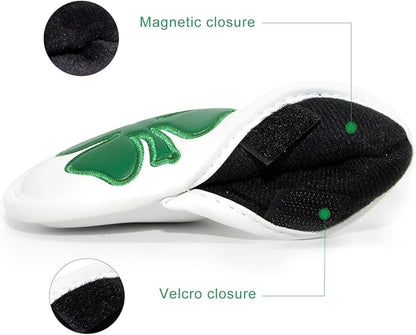 Golf Iron Covers Golf Iron Head Covers Leather Golf Iron Covers for Golf Clubs 10pcs Golf Iron Headcovers Lucky Clover Golf Club Head Covers for Iron with Magic Tape Fit All Brands