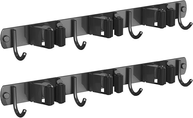 2 Pack Mop and Broom Holder Wall Mount, Non-slip Broom Hanger Wall Mount, Heavy Duty Mop Broom Organizer for Kitchen Garden Garage Laundry Room Wall Decor Organization and Storage Black 3R4H