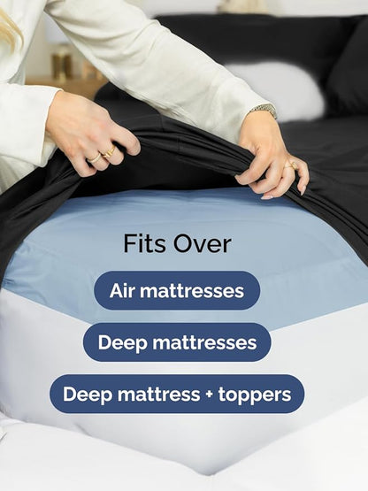 Extra Deep Pocket King Sheets - 4 Piece Breathable & Cooling Bed Sheets - Hotel Luxury Bed Sheet Set - Soft, Wrinkle Free & Comfy - Easily Fits Extra Deep Mattresses - Deep Pocket Black Sheets Set