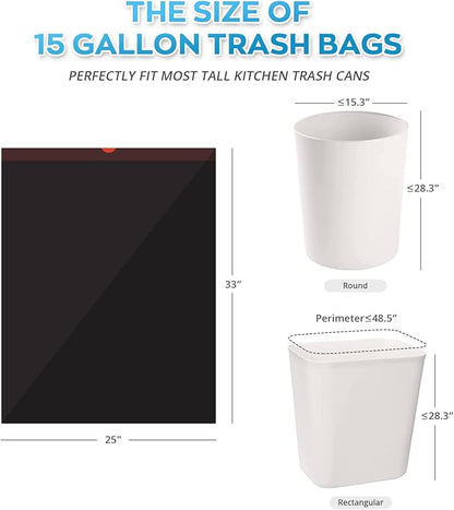 Ultra Strong 15 Gallon Drawstring Trash Bags (102 Count) Large Heavy Duty Thicken Plastic Tall Kitchen Garbage Bags Black for Kitchen Office Lawn Yard