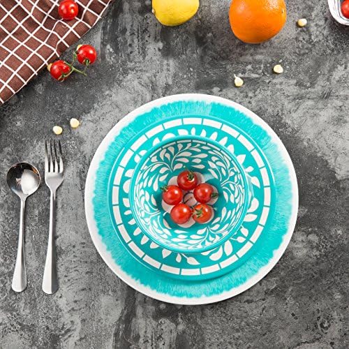 Melamine Dinnerware Sets,12Pcs Plates and Bowls Set - Green