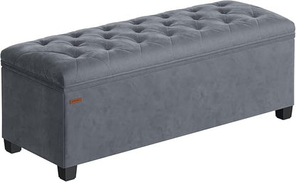 SONGMICS Velvet Storage Ottoman Bench, Foot Rest with Legs, 15.7 x 43 x 15.7 Inches, End of Bed Bench, Storage Chest, Load up to 660 lb, for Living Room, Bedroom, Entryway, Slate Gray ULSF089G01