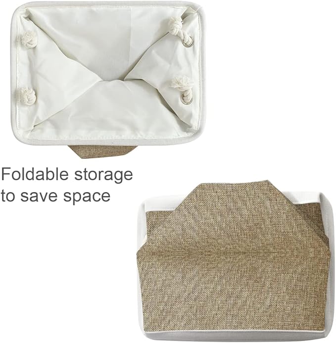 Organization and Storage Bins for Shelves - 17X15X12 inch 2 Pack Fabric Storage Cubes Collapsible Baskets for Organizing with Rope, Storage Box for Cloth Decorative (White&Khaki)