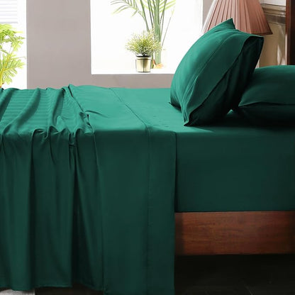Extra Deep Pocket King Sheets 18-24 Inch 100% Egyptian Cotton 1000 Thread Count Sateen Weave Soft Breathable 4 Pieces（King，Dark Green）