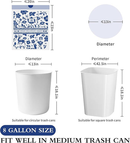 VOK 8 Gallon Trash Bags Drawstring, Printed Medium Garbage Bags with Secure Tie, Leakproof & Thick Tear-Resistant Design for Kitchen/Bathroom, Decorative Odor-Control Trash Bags,116 Counts