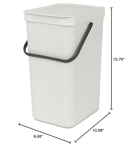 Brabantia Sort & Go Kitchen Recycling Can (4.2 Gal/Light Gray) Stackable Waste Organiser with Handle & Removable Lid, Easy Clean, Fixtures Included for Wall/Cupboard Mounting