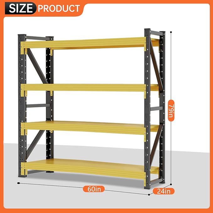 60" W Storage Shelves Heavy Duty, 4 Tier Metal Garage Shelving Units, 5000LBS Heavy Duty Adjustable Shelf, Garage Storage Rack, Industrial Shelving for Shop, Warehouse,60" W x 24" D x 79" H