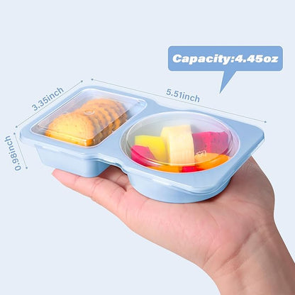 Double Compartment Snack Containers with Lids, 2 Compartment Condiment Container, Plastic Disposable Snack Pack Containers for Sauce, Salad, Food Storage Box(20PCS-Blue)