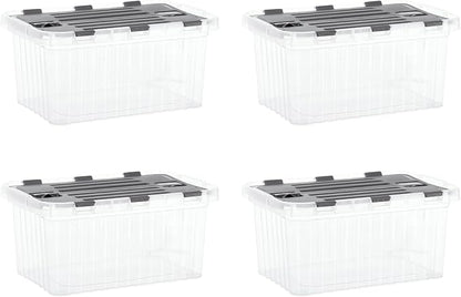 Superio Storage Bins with Lids, Clear Plastic Containers for Organizing, Stackable Totes, BPA Free, Odor Free, Organizer Boxes for Home, and Dorm (4 Pack, 15"x10"x7")