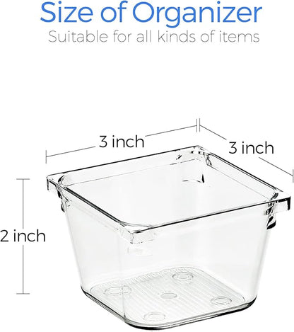 Ravinte 6 Pack Drawer Organizer - 3" X 3" Plastic Storage Bins, Acrylic Organizers with Non-Slip Pads Clear Desk Storage Tray for Makeup, Jewelries, Kitchen Utensils, Bathroom and Office