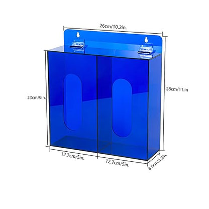 Wall Mounted Glove Dispenser, Hairnet Shoe Cover Dispenser，Acrylic Glove Box Holder, Blue (for 2 Boxes)