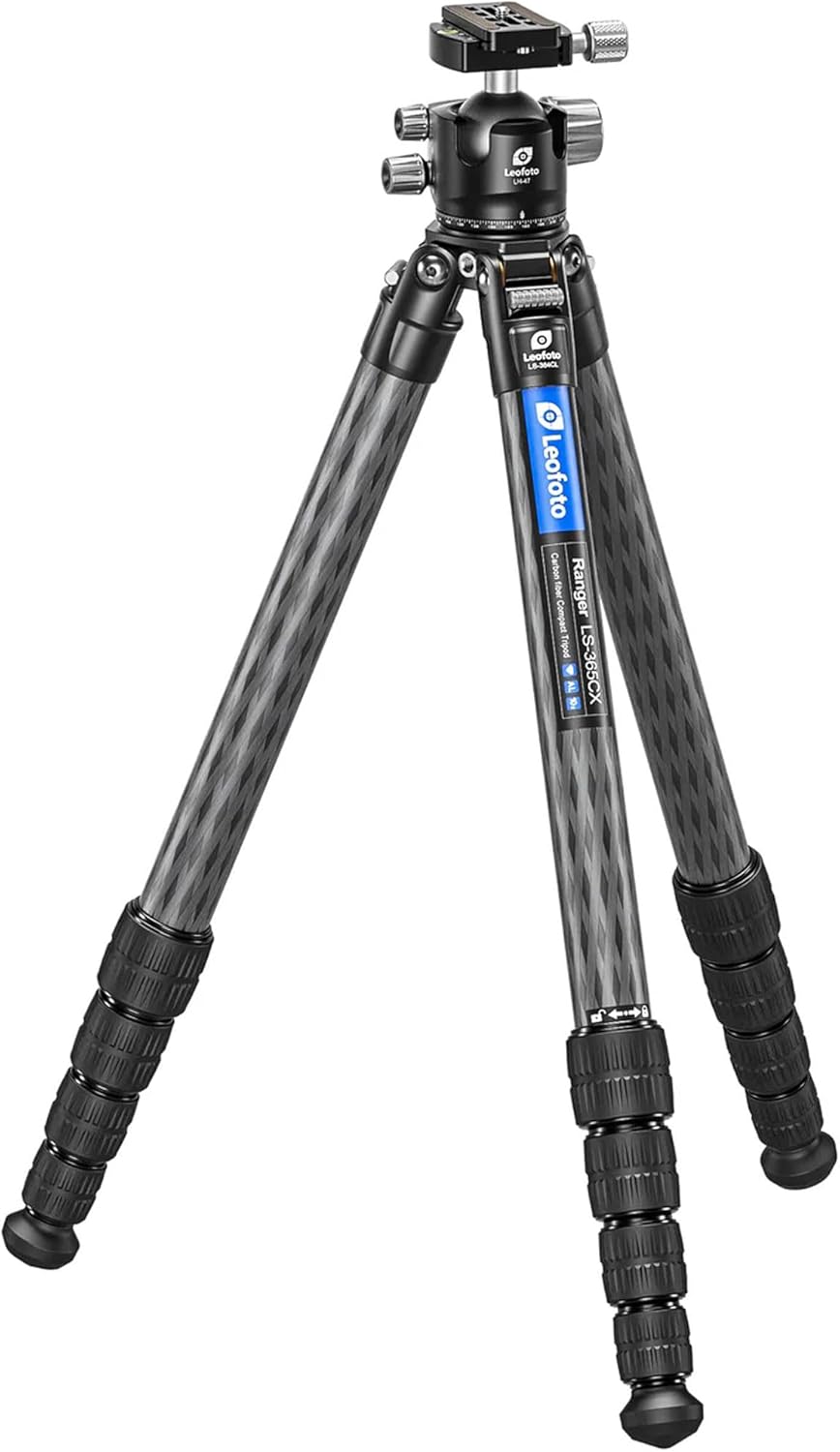 Leofoto Professional Camera Tripod, 63.9" Compact Carbon Fiber Tripod for DSLR Video Camcorder, 5 Leg Sections, 360° Ball Head, Max Load 20KG/44Lb (LS-365CX+LH-47)