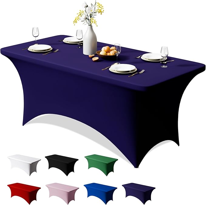 Trlyc 1 Pack 4FT Spandex Table Cloth - 48 x 30 Inch Rectangular Stretch Tablecloth, Wrinkle Resistant Scretch Table Cover for Wedding, Party, Banquet, Picnic, Outdoor Decoration (1Pcs,Navy Blue)