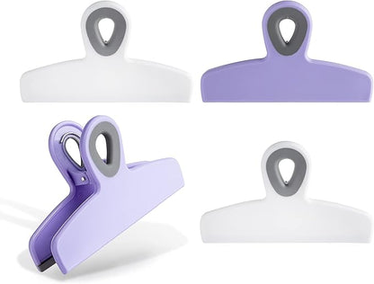 COOK WITH COLOR Bag Clips - Heavy Duty Chip Clip and Refrigerator Magnet Clips for Food Storage with Air Tight Seal Grip, Lavender, Pack of 4 Large Clips