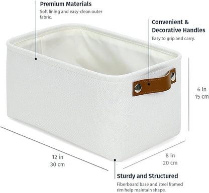 OrganiHaus Small Fabric Storage Bins for Shelves 12x8in, Closet Storage Baskets for Shelf Organizing, Canvas Rectangle Bins for Organization, Small Baskets for Organizing - Off-White
