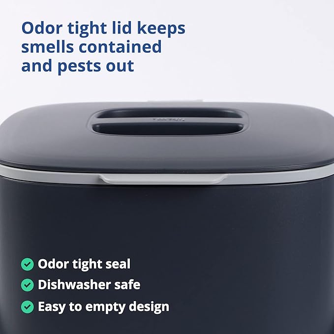 Blue Ginkgo Kitchen Compost Bin [2.6L / 0.69 GAL] – Filter-Free, Odor-Tight Countertop Food Waste Pail with Handles (Made in Korea, Gray)