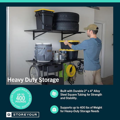 StoreYourBoard 2-Pack Heavy Duty Wall Shelves – Wall-Mounted Garage Storage Shelving and Organization for Sheds, Closets, or Utility Rooms – Holds 200 lbs, 2ft x 4ft, Black