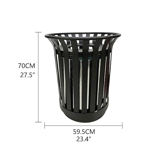 Outdoor Metal Slatted Trash Receptacle,Waste Receptacle，Commercial Trash Cans,Zone Round Garbage Bin,Square Hotel Street Patio Indoor Metal Stan (Large - Black)
