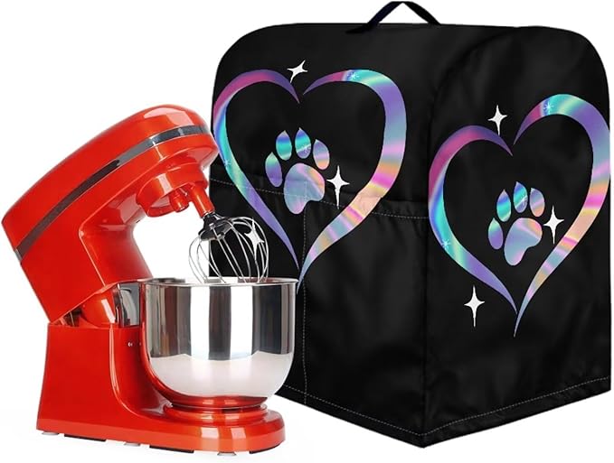 Dog Paw Heart Print Mixer Cover Stand Mixer Dust Proof Covers with Handle and Front Pockets Kitchen Aid Mixer Cover for 4.5-5 Qt Mixer,Kitchen Coffee Maker Toaster Machine Dust Cover