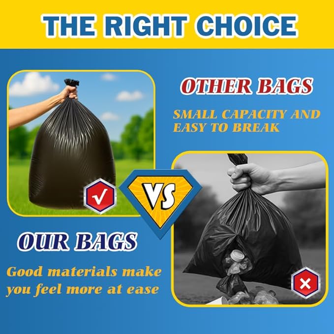 55-60 Gallon Black Trash Bags 200 Bags by RayPard Extra Large Multi-Use Heavy Duty Commercial Garbage Bags, Lawn And Leaf Bags, Outdoor Yard Waste Bag, Contractor Workshops Trash Bin Liner