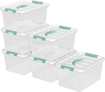 Xyskin 6 Pack 14 Quart Stackable Plastic Storage Bins with Lids and Latching Buckles, Storage Latch Box/Bins, Clear
